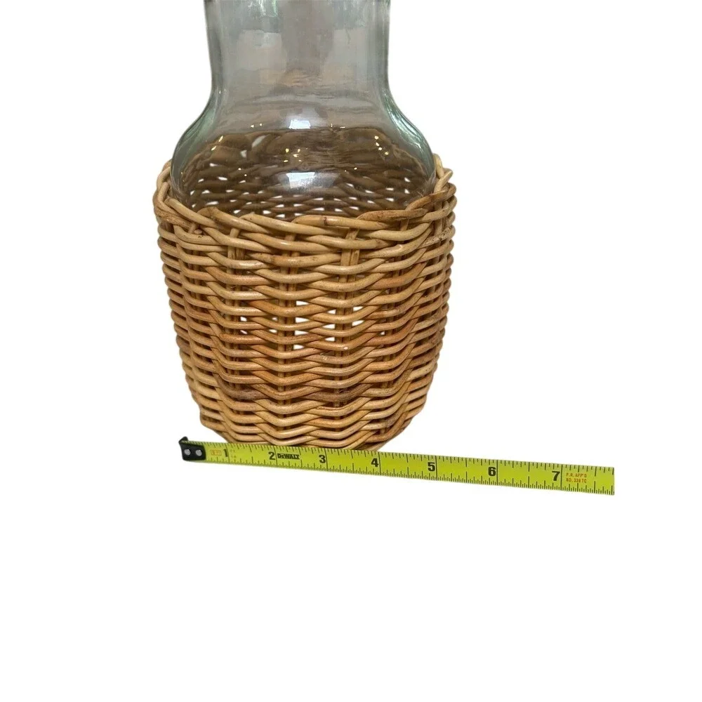 Vintage Woven Seagrass‎ Glass Vase Set Boho Wicker Wrapped Carafe Decor 2pc